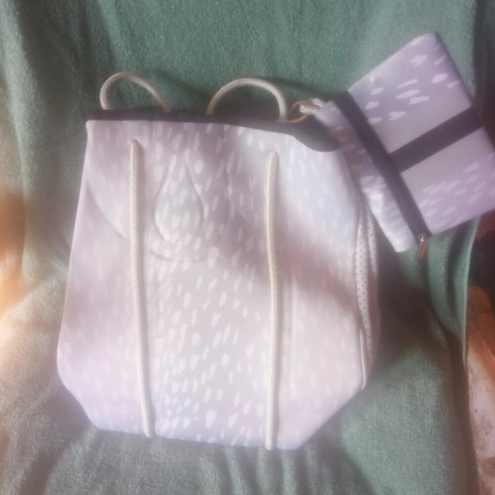 Gray Leopard Neoprene Tote And Wallet NEW